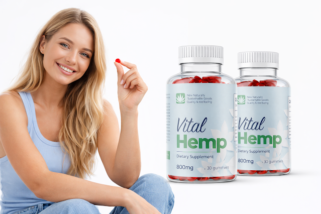 Vital Hemp Gummies bottle and lifestyle image
